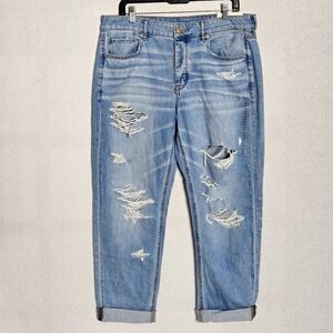 American Eagle Tomgirl Jeans Size 12 Long 31w Low Rise Button Fly 97% Cotton